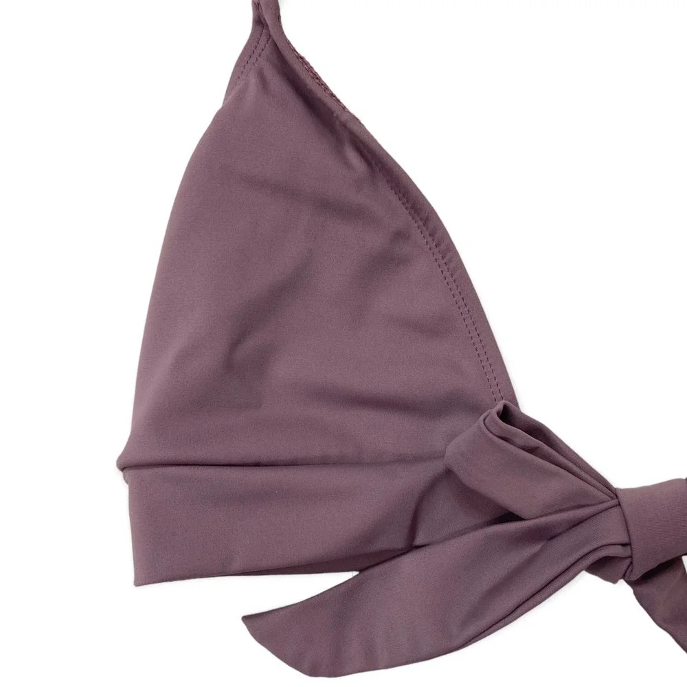 Dippin' Daisy's Bikini Top Women's Large‎ Purple Tie Front Triangle Bow Swimsuit